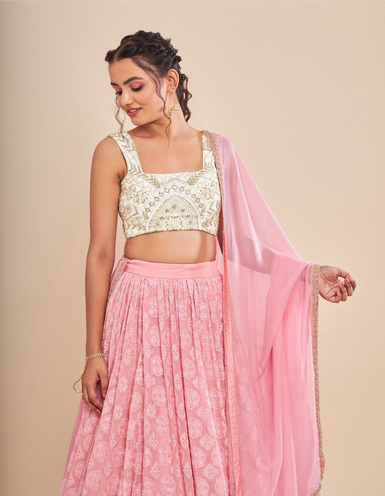 Ivory and Gold Embroidery Lehenga Sari Blouse